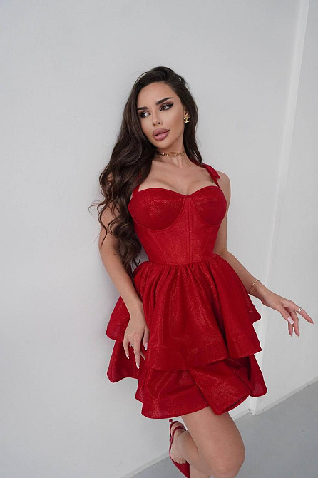 Жіноча романтична святкова сукня міні люрекс диско Червоний, 42 Одеса - фото 1