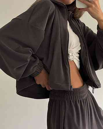 Женский теплый оверсайз костюм двойка: кофта и штаны турецкий полар флис Графит Одесса