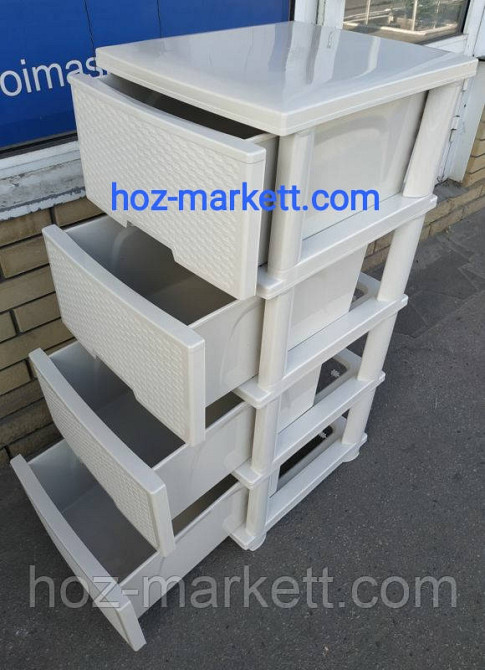 Комод пластиковий на 4 ящики ротанг слонова кістка Харків - фото 3