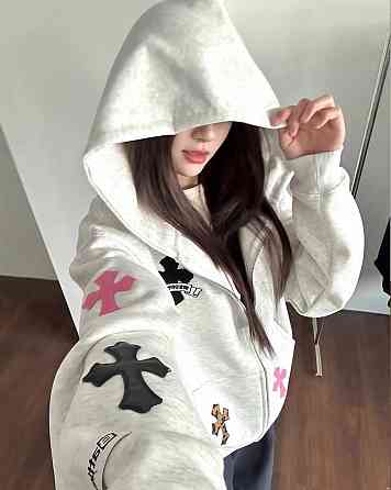 Женская стильная оверсайз худи с капюшоном на молнии трехнить на флисе Одесса