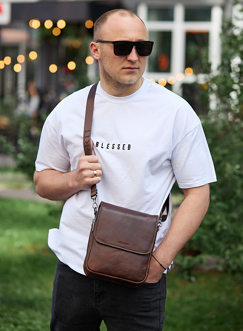 Барсетка с клапаном через плечо  24х20х6, мужская сумка с гладкой кожи Tiding Bag TD-81020 коричневая Киев - изображение 18