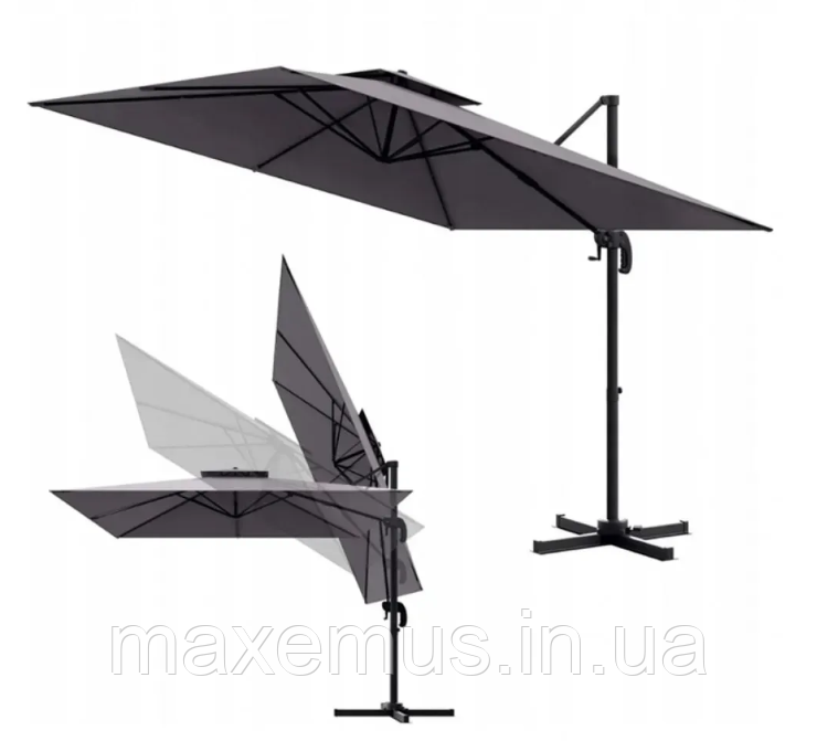 Садовый зонт консольный с наклоном Bonro B0 1 9 3х3 м Серый (от солнца для террасы) Мостиска - изображение 3
