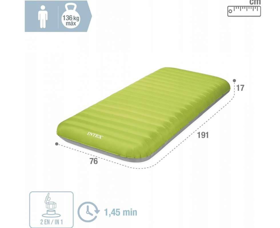 Матрац надувний одномісний велюровий Intex з електронасосом USB та сумкою 76x191x17 см Зелений (64097) Чернігів - фото 3