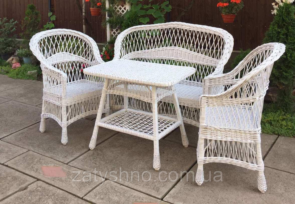 Меблі з лози біла| Комплект плетеної з лози з диваном| Київ - фото 6