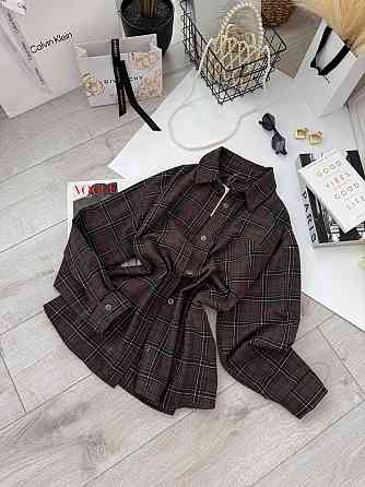 Женская базовая оверсайз рубашка в клетку Шоколад Одесса