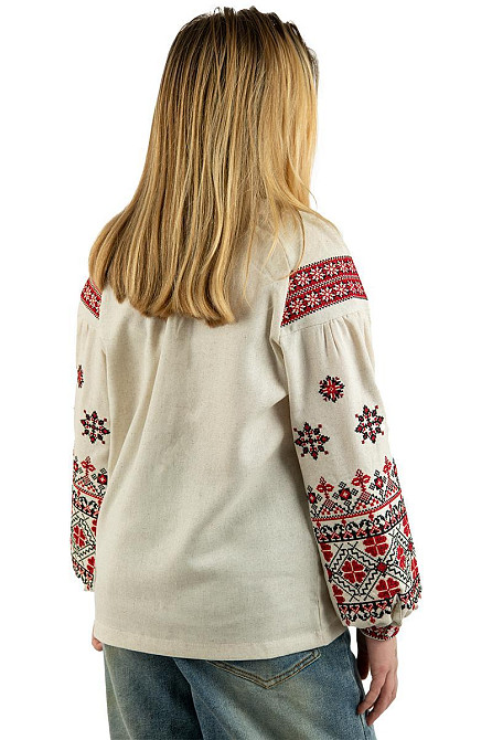 Вишиванка для дівчаток, довгий рукав натуральна лляна р.140 топ Київ - фото 4