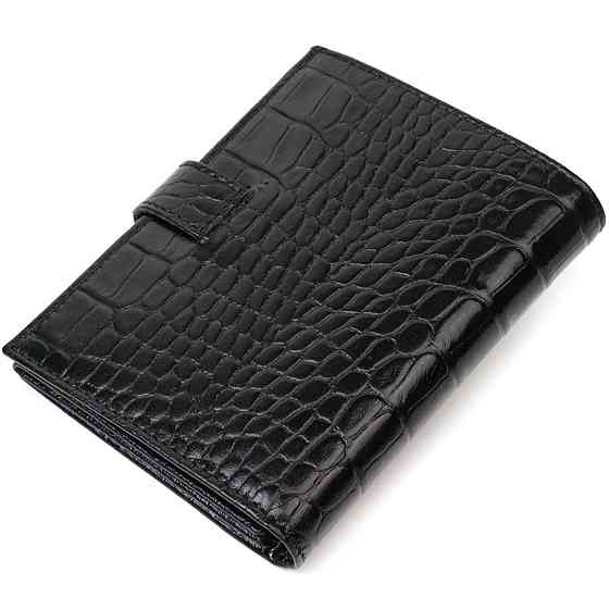 Фактурне портмоне для чоловіків з натуральної шкіри з тисненням під крокодила BOND 22057 Чорний Київ