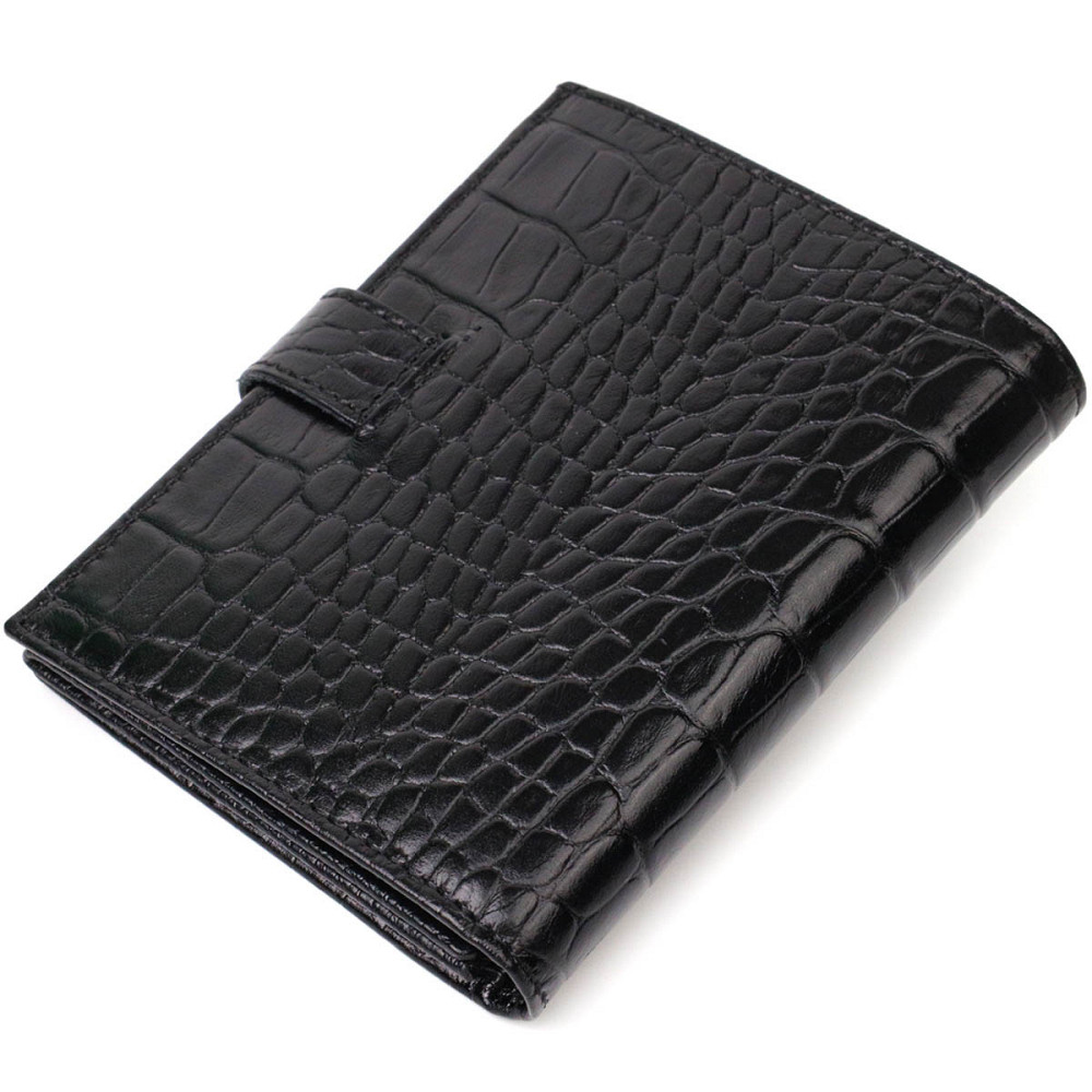 Фактурное портмоне для мужчин из натуральной кожи с тиснением под крокодила BOND 22057 Черный Киев - изображение 2