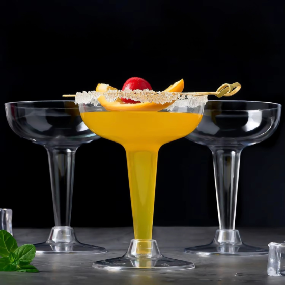 Набор бокалов для маргариты 140 мл, 10 шт, многоразовые, пластиковые, прозрачные, фуршетные для коктейлей с съёмной ножкой Каменец-Подольский