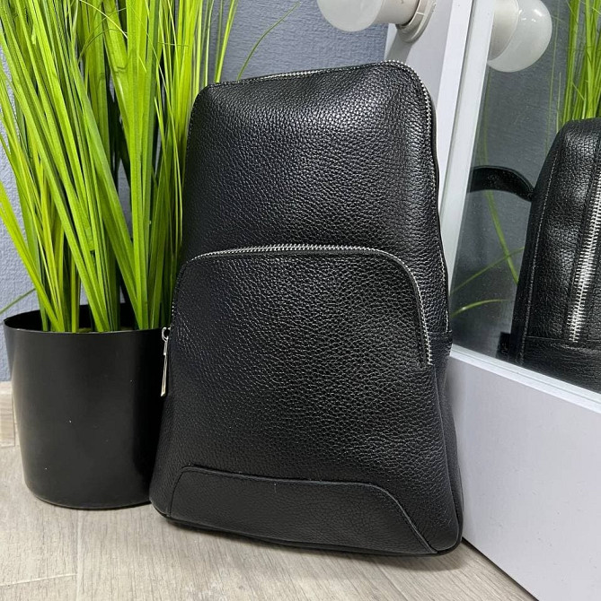 Нагрудная сумка слинг мужская из натуральной кожи вместительная повседневная, чернаяMasterSem Киев - изображение 7