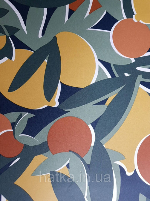 Шпалери вінілові Lutece Bensimon листя лимони листя яскраво-жовтогарячий теракотовий зелений на чорному Київ - фото 1