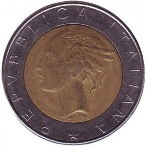 Квиринальская площадь. Монета 500 лир. 1982-2001 год, Италия. (Г) Полтава - изображение 1