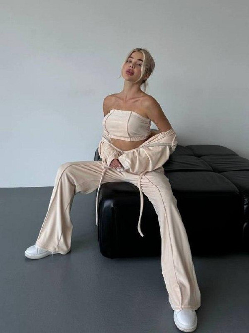 Женский прогулочный плюшевый костюм тройка: кофта топ и штаны велюр-плюш Одесса - изображение 6