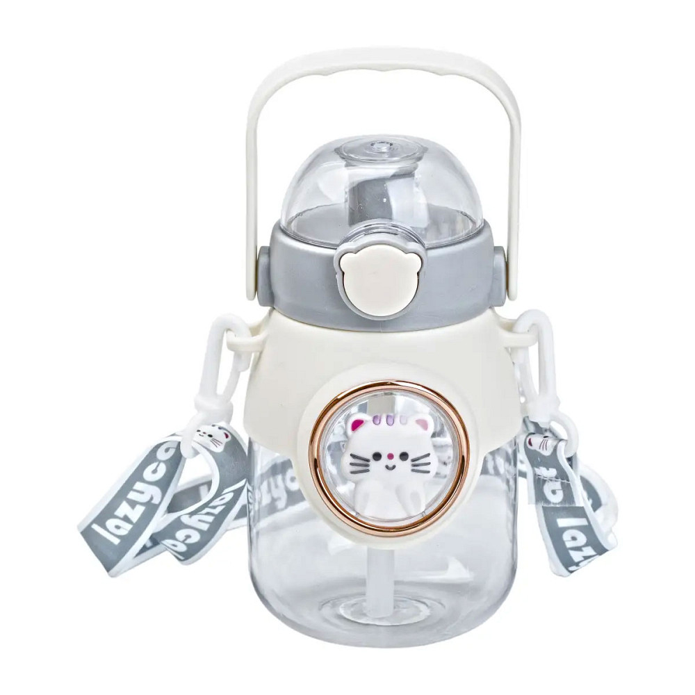 Happy Life Пляшка для води з трубочкою 820 мл дитяча з ручкою та ремінцем Сірий HPGM2217G Коломия - фото 1