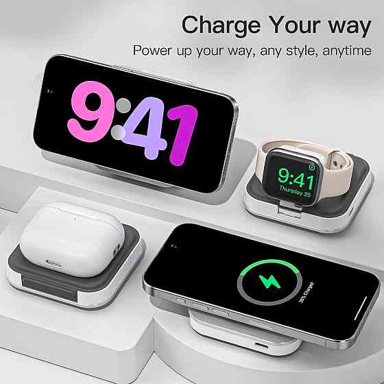Беспроводное зарядное устройство KEEPRO 3 в 1 MagSafe 15 Вт для iPhone, Apple Watch и AirPods, складная магнитная зарядная станция Киев