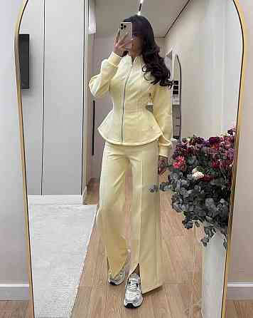 Женский стильный повседневный костюм двойка турская петля Лимонный, 42/44 Одесса