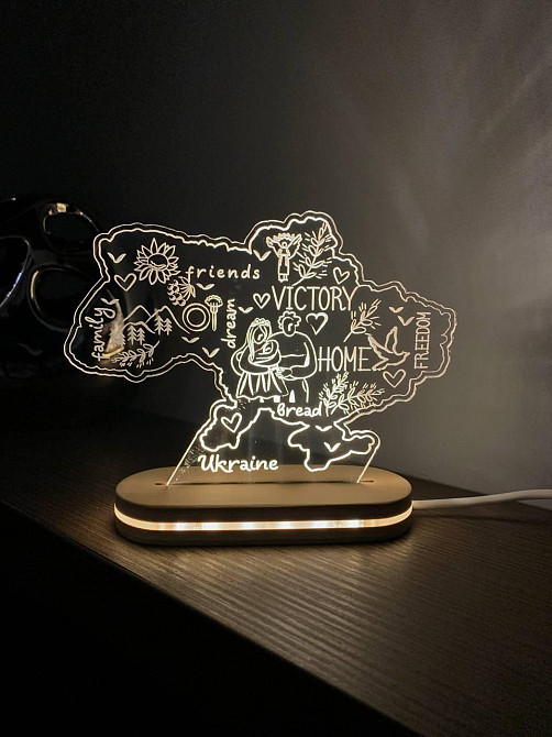 Светильник в форме украины деревянный патриотический ночник деревянная карта украины с подсветкой 18*13 см Киев - изображение 8