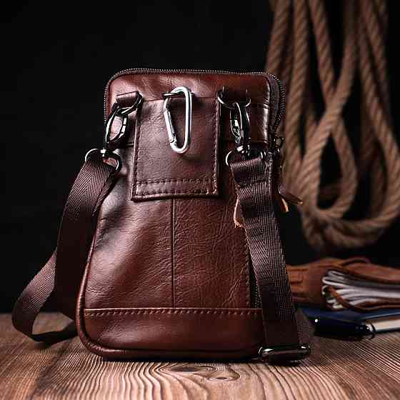 Отменная мужская сумка на пояс из натуральной кожи Коричневый (Vintage) Киев