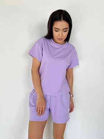 Женский летний прогулочный костюм двойка: футболка и шорты двунитка Лаванда, 48/52 Одесса