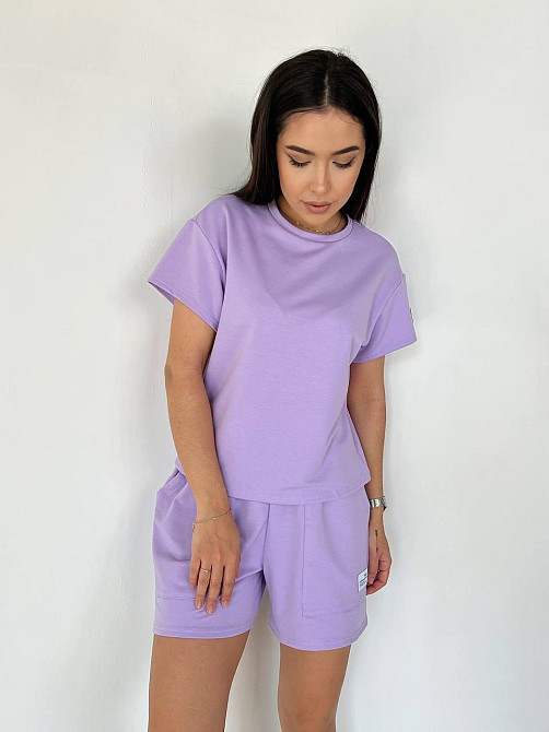 Женский летний прогулочный костюм двойка: футболка и шорты двунитка Лаванда, 48/52 Одесса - изображение 4