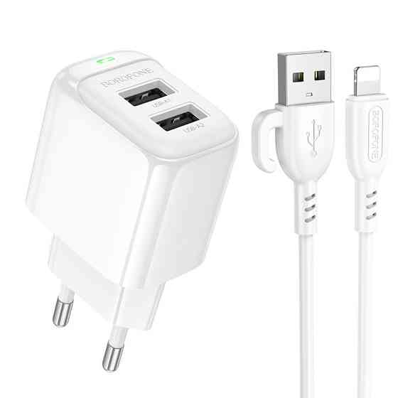Сетевое зарядное устройство с кабелем BOROFONE BAS41A Potential dual-port charger set (iP) White Киев