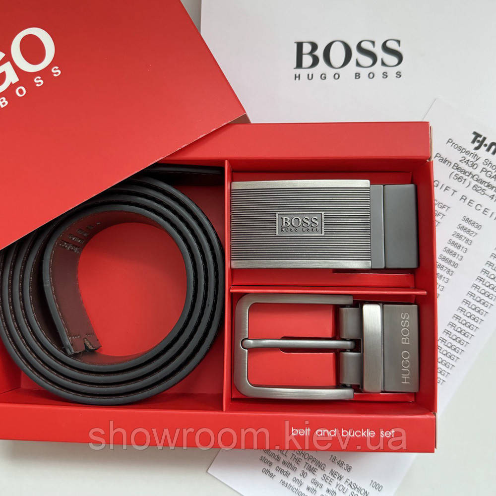Чоловічий подарунковий набір (ремінь із двома пряжками) H.Boss (218) Київ - фото 10