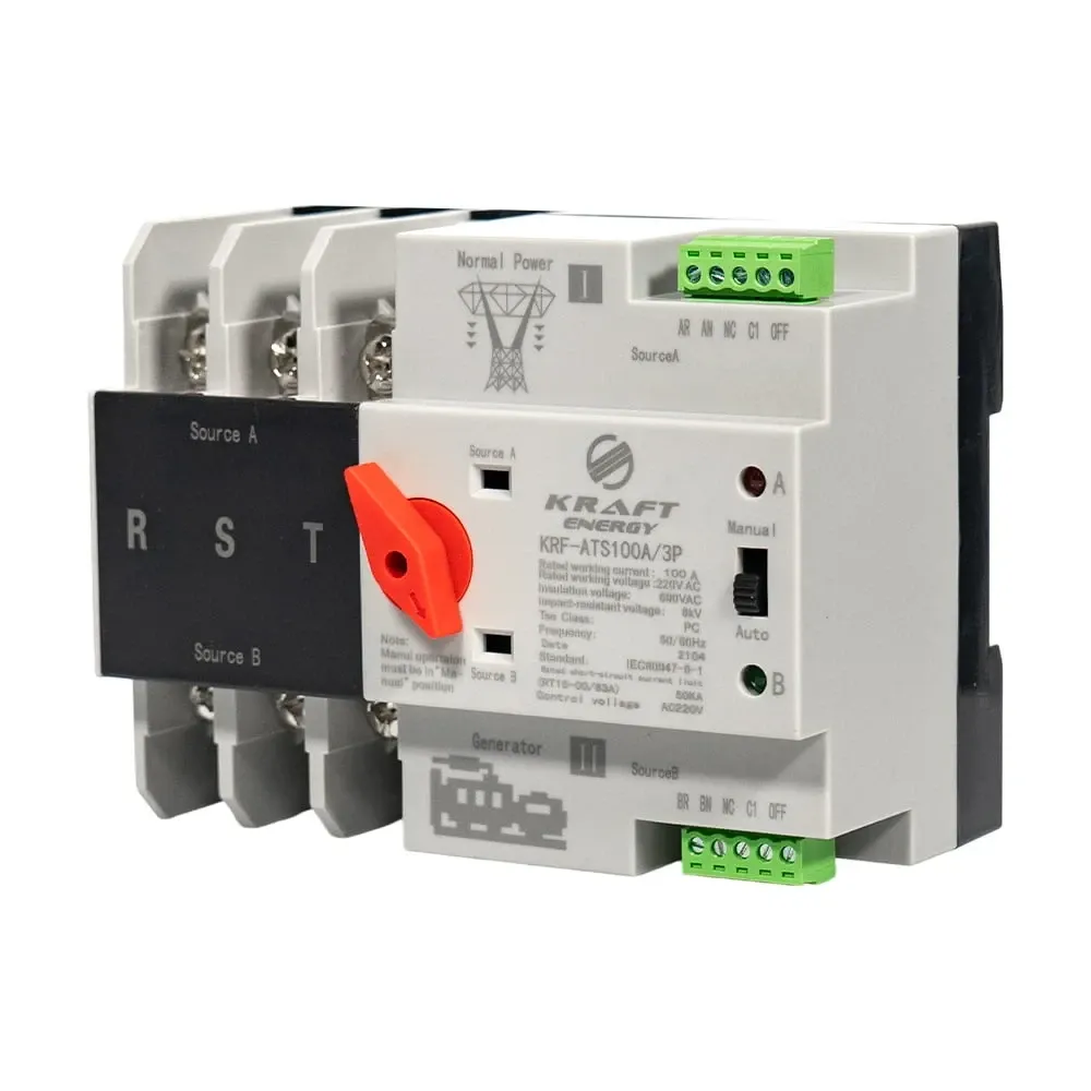 Автоматичний перемикач (АВР) під DIN-рейку Kraft KRF-ATS100A/3p 3 полюси (51-00101) Київ - фото 1
