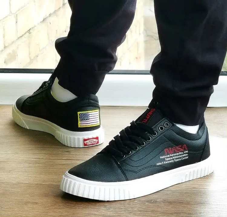 Кроссовки NASA Shuttle Чёрные Кожаные Кеды Ванс Мужские (размеры: 41,42,43,44) Видео Обзор Днепр - изображение 1