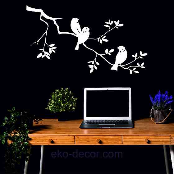 Декоративное настенное Панно «Птички на ветке», Декор на стену 90*51 см, Белый Киев