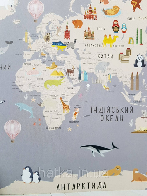 Фотошпалери безшовні флізелінові екологічно чисті Map дитячі карта світу українською мовою Київ - фото 1