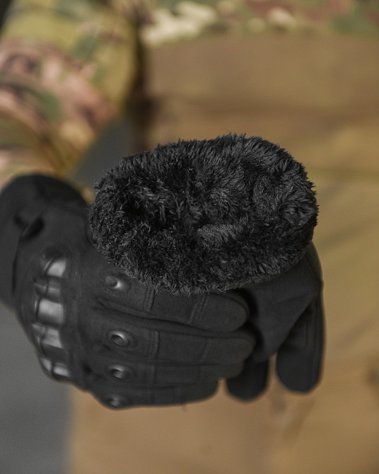 Чоловічі тактичні рукавички зимові Вікінг кісточки чорні на затяжці з гумкою на хутрі XXL Одеса - фото 4