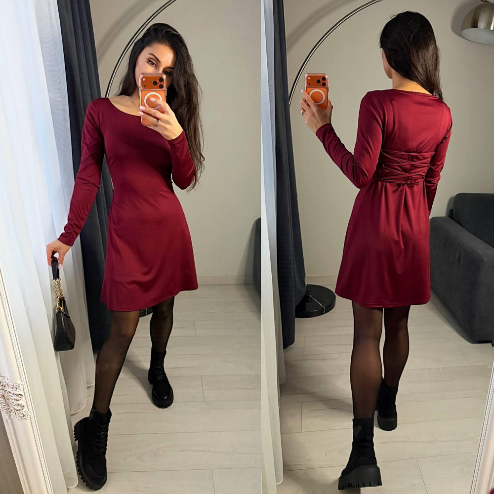 Жіноче романтичне плаття зі шнурівкою на спині мікродайвінг Бордовий, 50/52 Одеса - фото 3