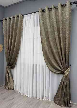 Комплект штор на люверсах VR-Textil Жаккард Fantasy № 1631ш Капучино 150х270 см 2 шт (37-0185) Киев