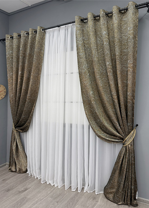 Комплект штор на люверсах VR-Textil Жаккард Fantasy № 1631ш Капучино 150х270 см 2 шт (37-0185) Киев - изображение 3