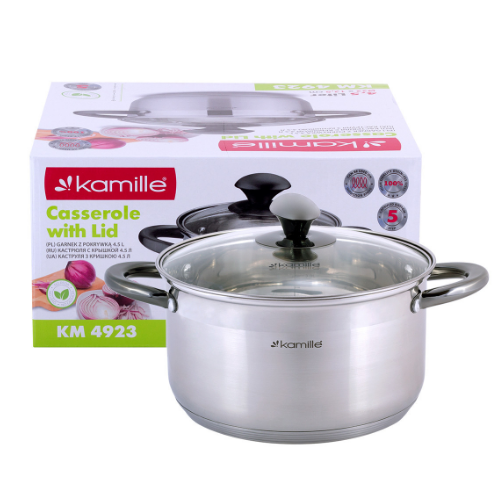 Каструля нержавіюча сталь 4,5л з кришкою порожнисті ручки 4923 KAMILLE Житомир