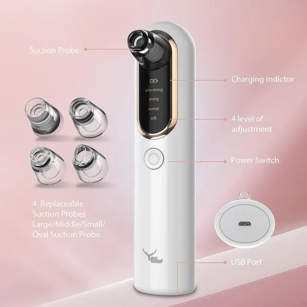 Вакуумный очиститель пор Yccu Y002 для лица, 4 режима, 4 насадки, USB, удаление черных точек Киев - изображение 5