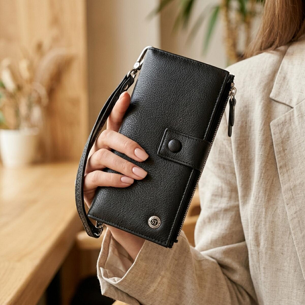 Лаконичный женский вертикальный кошелек-клатч из натуральной кожи ST Leather 22537 Черный Киев - изображение 12