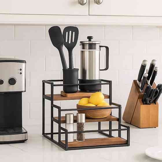 Полка для кухни ванной или бара на 3 ступени для бутылок деревянная,стойка настольная ступенчатая для сиропов Каменец-Подольский