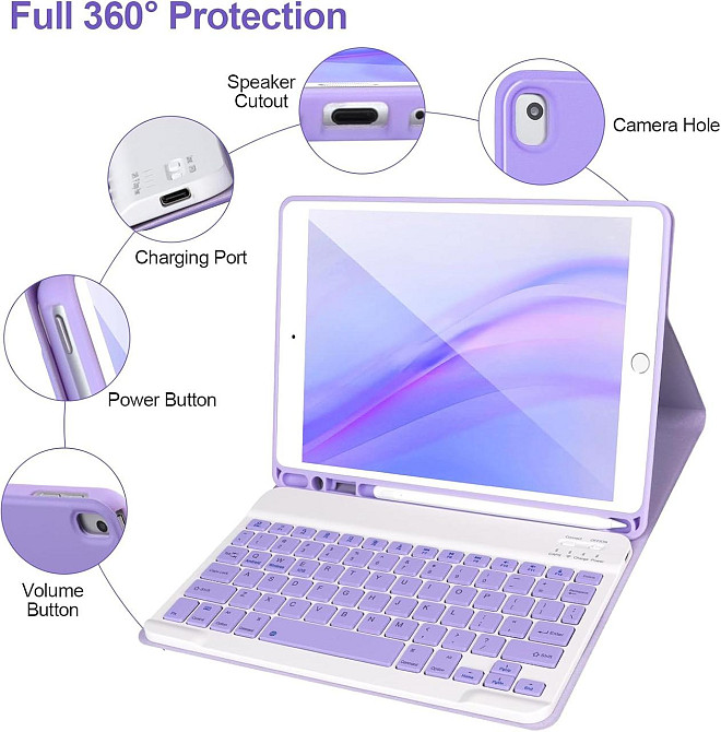 Кейc-клавіатура для iPad 9/8/7 Gen 10.2 дюйма Bluetooth с подставкой и держателем для Apple Pencil фиолетовый Киев - изображение 2