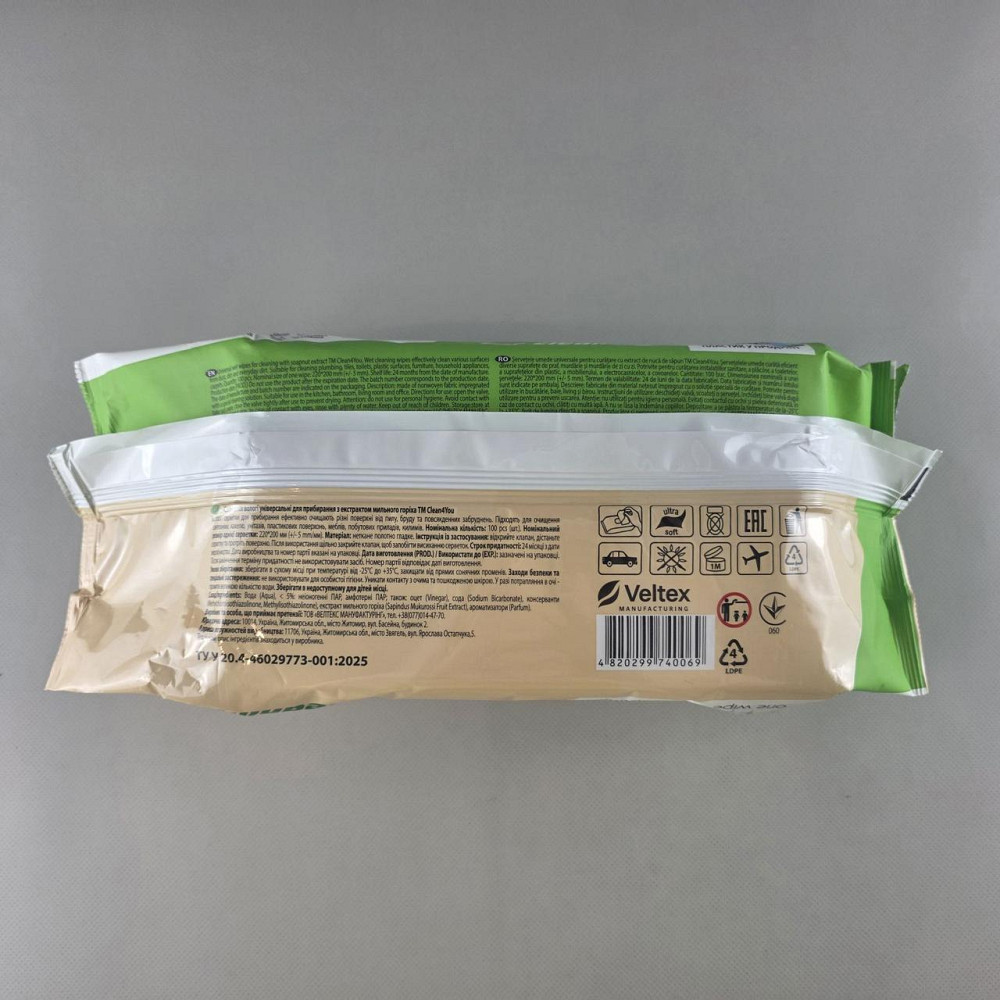 Влажная салфетка 100 шт с клапаном для уборки Clean4you с содой и уксусом (с экстр. мыльного ореха) (1 пачка) Харьков - изображение 4