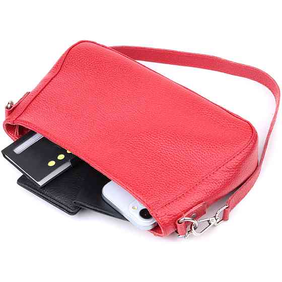 Яскрава сумка багет з ланцюжком і знімним ремінцем з натуральної шкіри Shvigel 22836 Червона Київ
