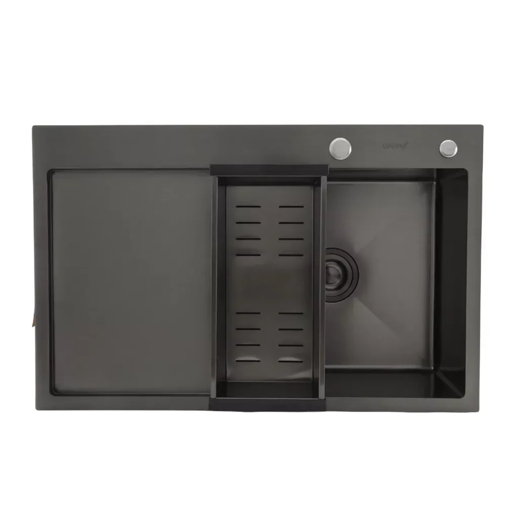 Кухонная мойка из нержавеющей стали GAPPO GS7850-6R 780x500 мм, чаша правая, (3.0/0.8 мм) черная Киев - изображение 2