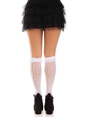 Гольфи ажурні Leg Avenue Sweetheart Ruffle Cuff Knee Highs, білі, малюнок-сердечка Sex Aura Київ