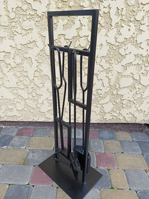 Кований набір для каміну LOFT №6 чорний (стійка, совок, щітка, кочерга, щипці) Київ - фото 5