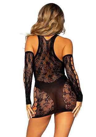 Мини-платье Leg Avenue Mini dress and matching gloves, One Size, черное, митенки в комплекте Sex Aura Киев
