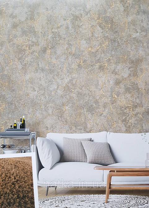 Шпалери вінілові на флізеліні гарячого тиснення DU&KA 1.06х10 вензель основа під штукатурку сірі коричневі Київ - фото 1