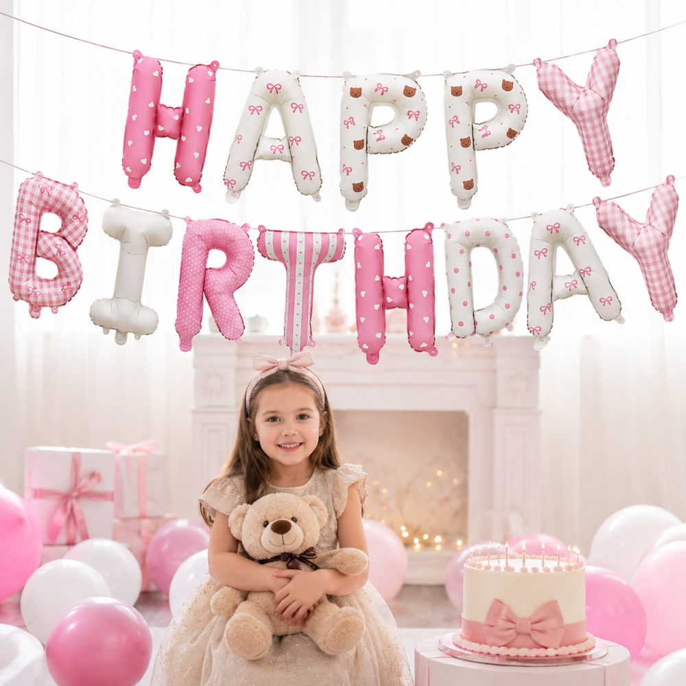 Фольговані надувні кулі букви гірлянда Happy Birthday рожево-білі 40 см Київ - фото 2