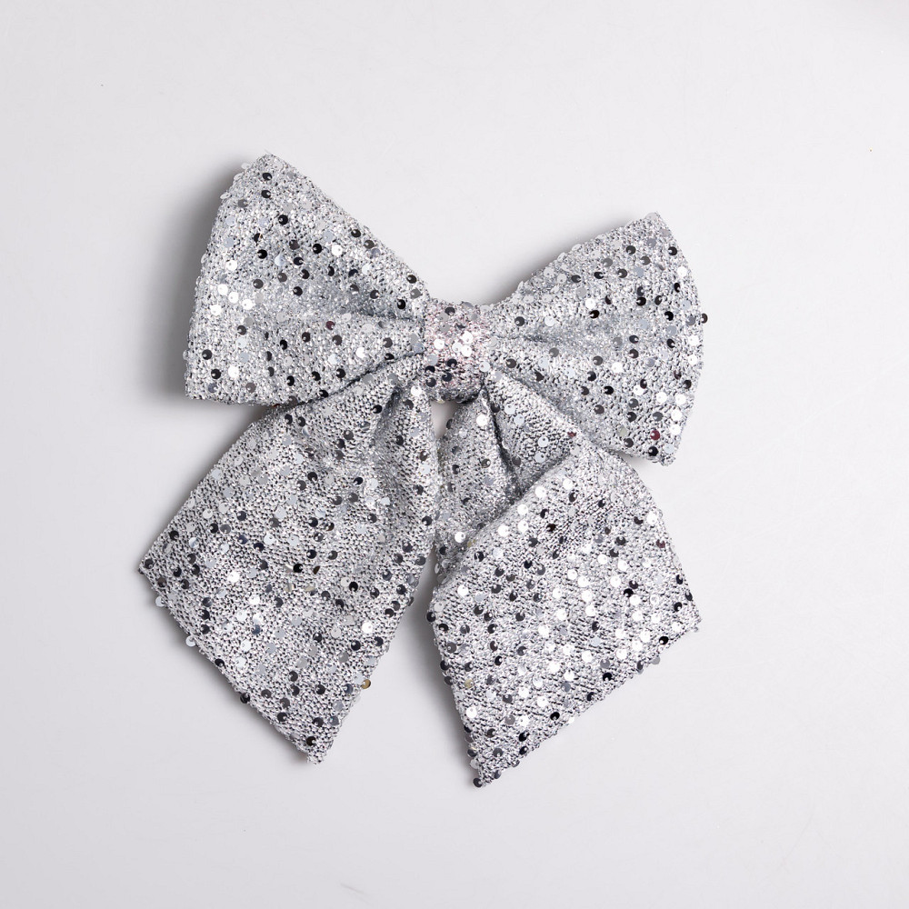 Бант новорічний для декору з паєтками на ялинку 25×35 (см) Сріблястий CR-2-28 Київ - фото 1