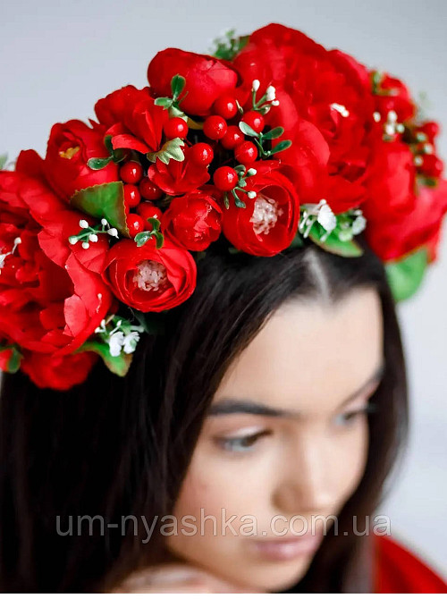 Ободок обруч з квітами "Піони великий червоний" Кривий Ріг - фото 1