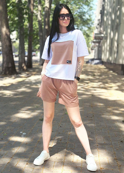 Двокольоровий костюм з шортами "Numb" оптом | Норма | Розпродаж моделі Капучіно, 42-44 Київ - фото 4